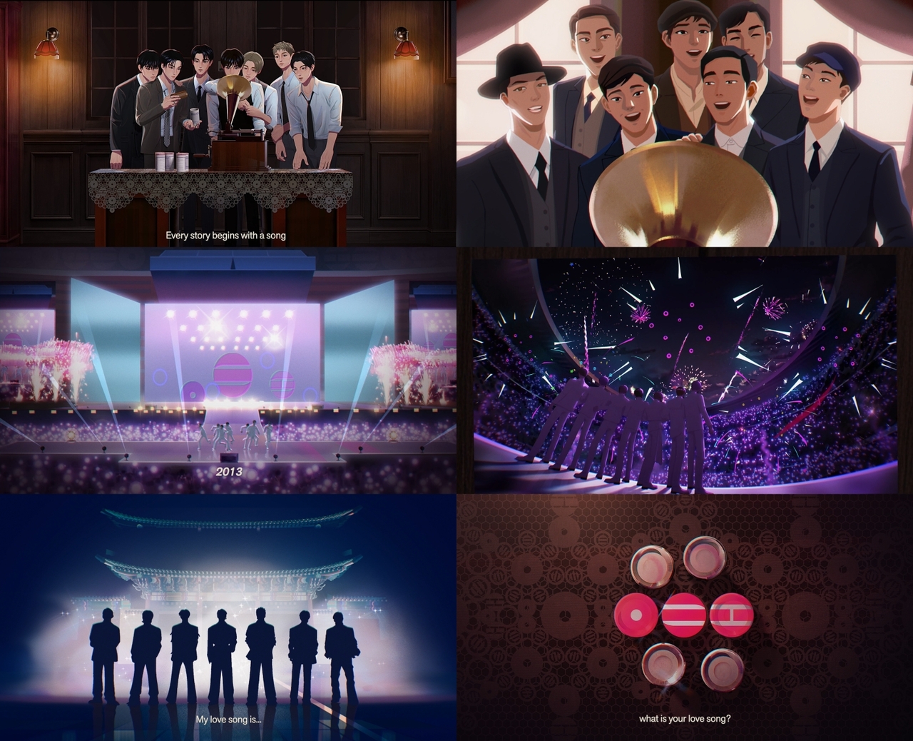 Screenshots of BTS' animation trailer "What is your love song?" released ahead of the group's fifth LP, "Arirang," to be released on March 20 (Big Hit Music)